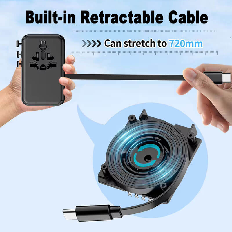 All-in-One Travel Adapter with Retractable Cable